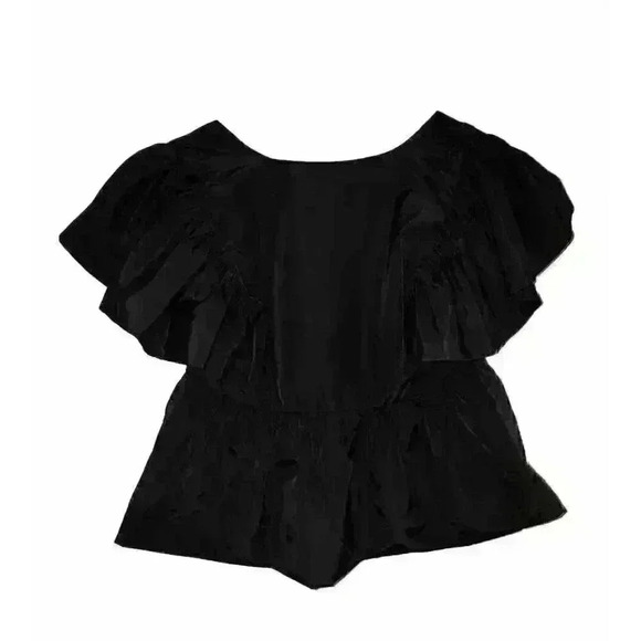 Express Women’s Black Square Neck Peplum Blouse Flutter Sleeve Size Small - Picture 7 of 9